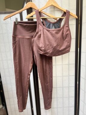 Prana Mauve Ribbed Sports Bralette and Legging Set - Size M
